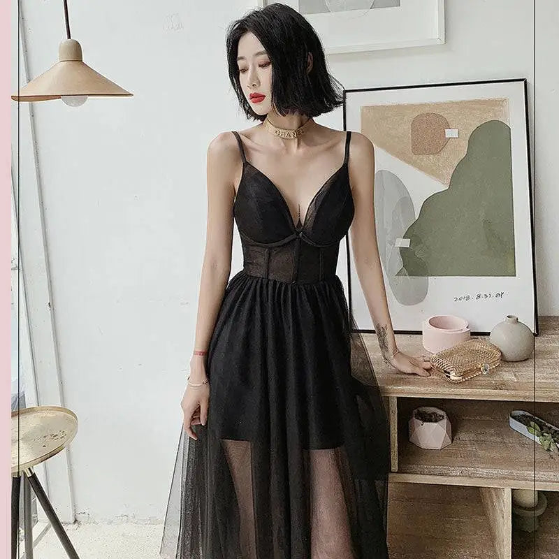 Sexy Suspenders Gauze Evening Dress