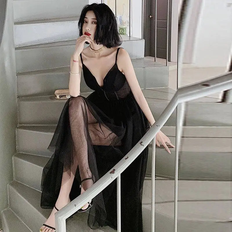 Sexy Suspenders Gauze Evening Dress