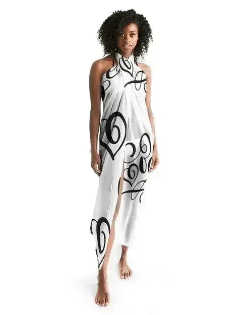 Sheer Sarong Swimsuit Cover Up Wrap / Love Black and White