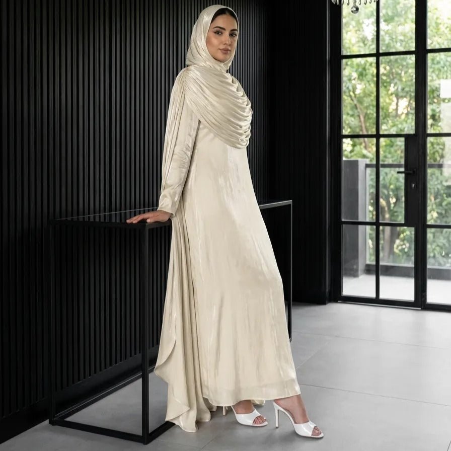 Shimmer Island Silk Cape Sleeve Abaya Dress with Matching Hijab(MA429)