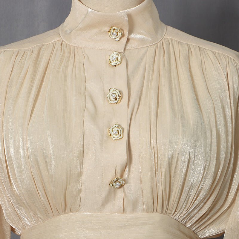 Shimmer Tiered Ruffle Dress with Pearl Buttons(MS322)