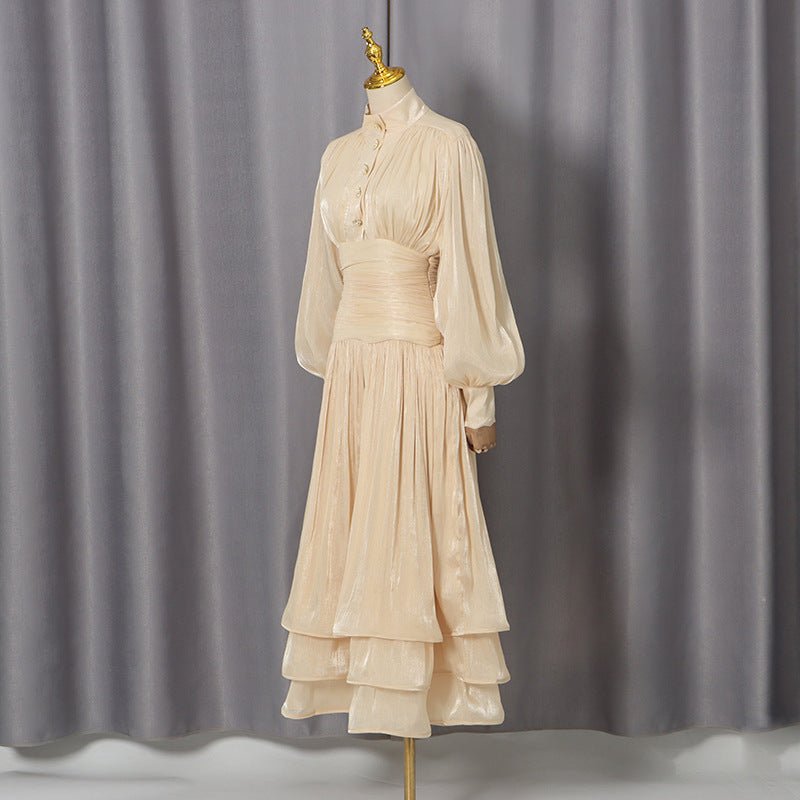 Shimmer Tiered Ruffle Dress with Pearl Buttons(MS322)