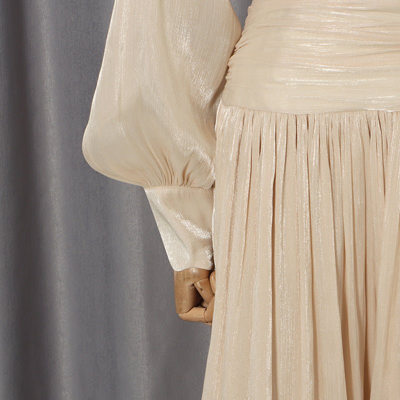 Shimmer Tiered Ruffle Dress with Pearl Buttons(MS322)