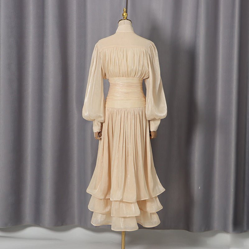 Shimmer Tiered Ruffle Dress with Pearl Buttons(MS322)