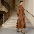 Shimmer Tiered Ruffle Dress with Pearl Buttons(MS322)