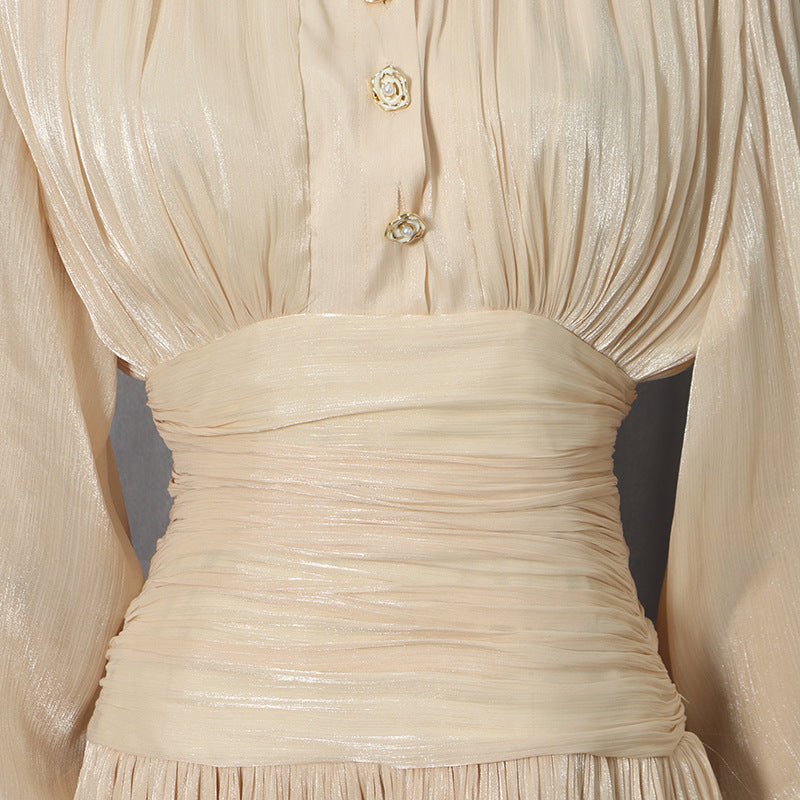 Shimmer Tiered Ruffle Dress with Pearl Buttons(MS322)