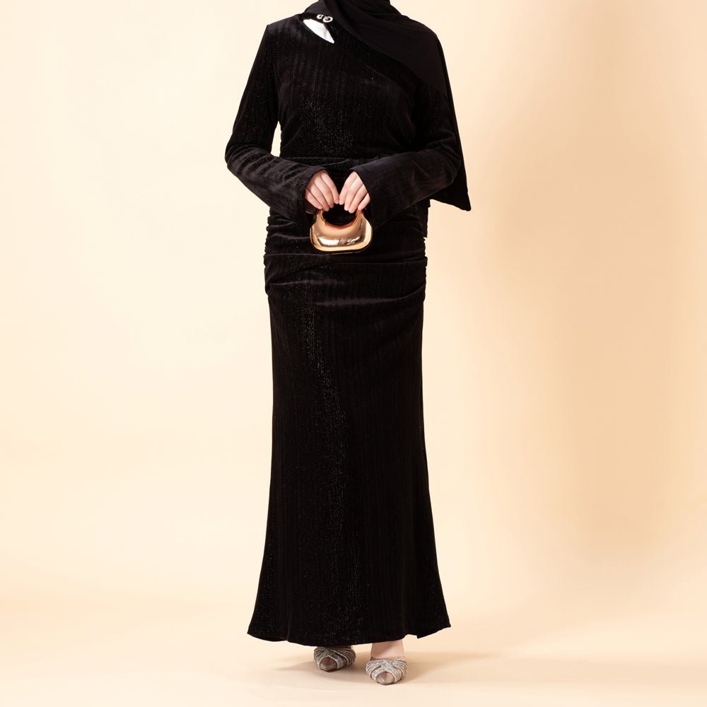 Shimmer Velvet Ruched Mermaid Gown(MA358)