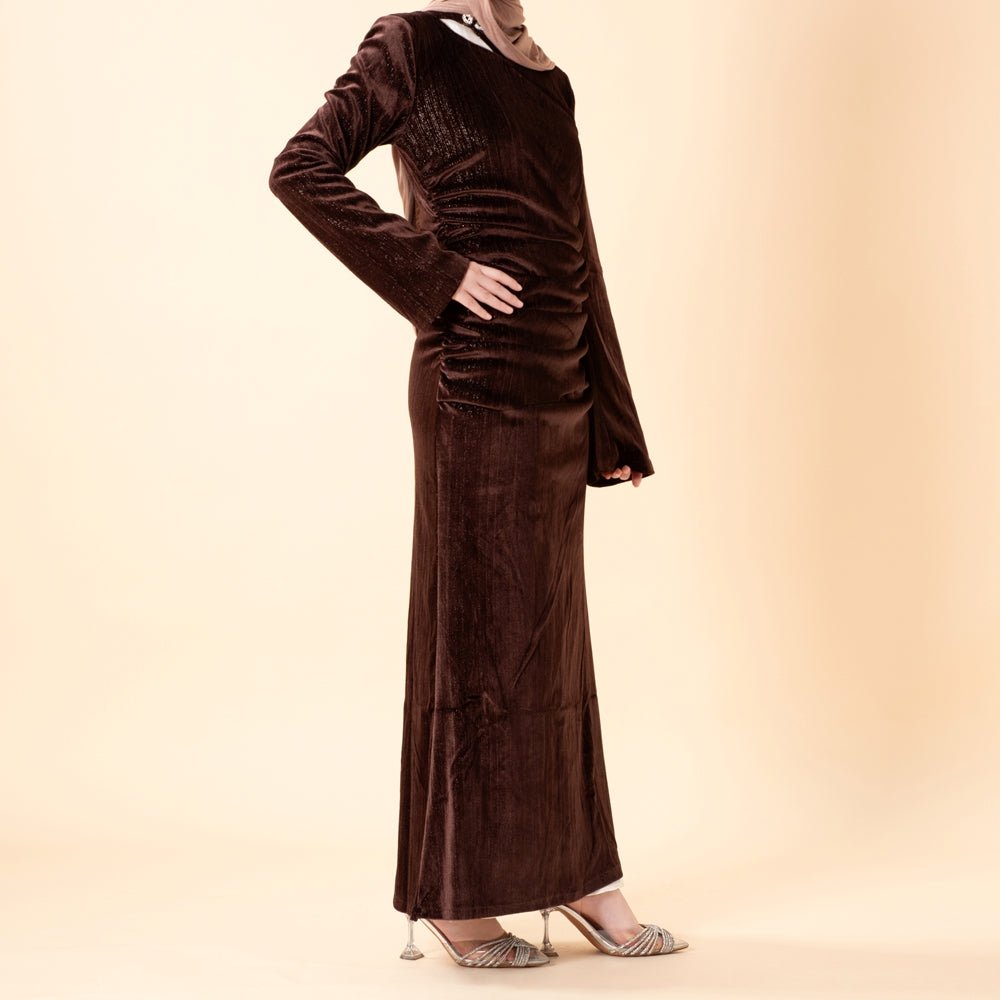Shimmer Velvet Ruched Mermaid Gown(MA358)