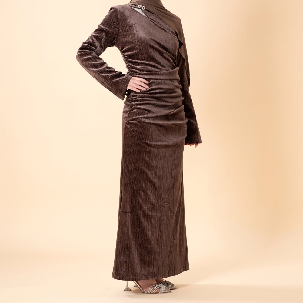 Shimmer Velvet Ruched Mermaid Gown(MA358)