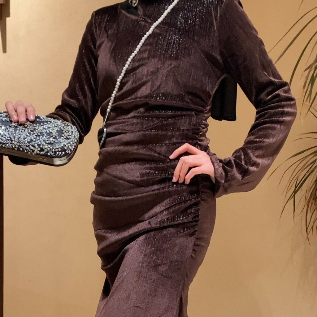 Shimmer Velvet Ruched Mermaid Gown(MA358)