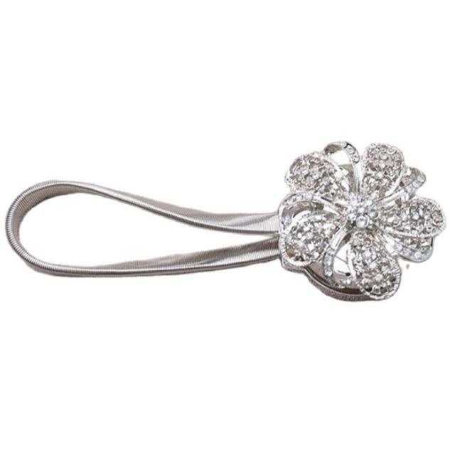 Shiny Flowers Magnetic Curtain Clip Tieback European Style Curtain Clasp Hanging Ball Rope Straps Home Decoration Accessories Crystal Curtain Magnetic Tieback Flower Curtain Clips Buckle with Stretchy Wire Rope For Home Office Decoration