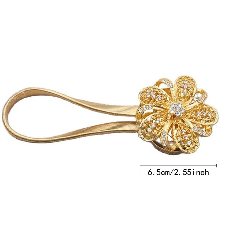 Shiny Flowers Magnetic Curtain Clip Tieback European Style Curtain Clasp Hanging Ball Rope Straps Home Decoration Accessories Crystal Curtain Magnetic Tieback Flower Curtain Clips Buckle with Stretchy Wire Rope For Home Office Decoration