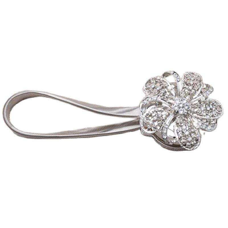 Shiny Flowers Magnetic Curtain Clip Tieback European Style Curtain Clasp Hanging Ball Rope Straps Home Decoration Accessories Crystal Curtain Magnetic Tieback Flower Curtain Clips Buckle with Stretchy Wire Rope For Home Office Decoration