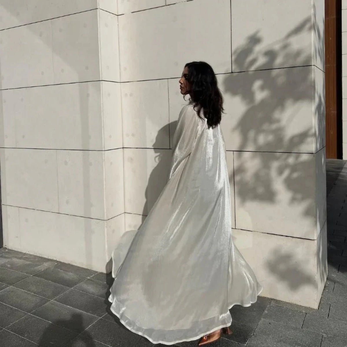 Shiny Satin Open Abaya | Shiny Abaya With Flying Sleeves (MOA141)