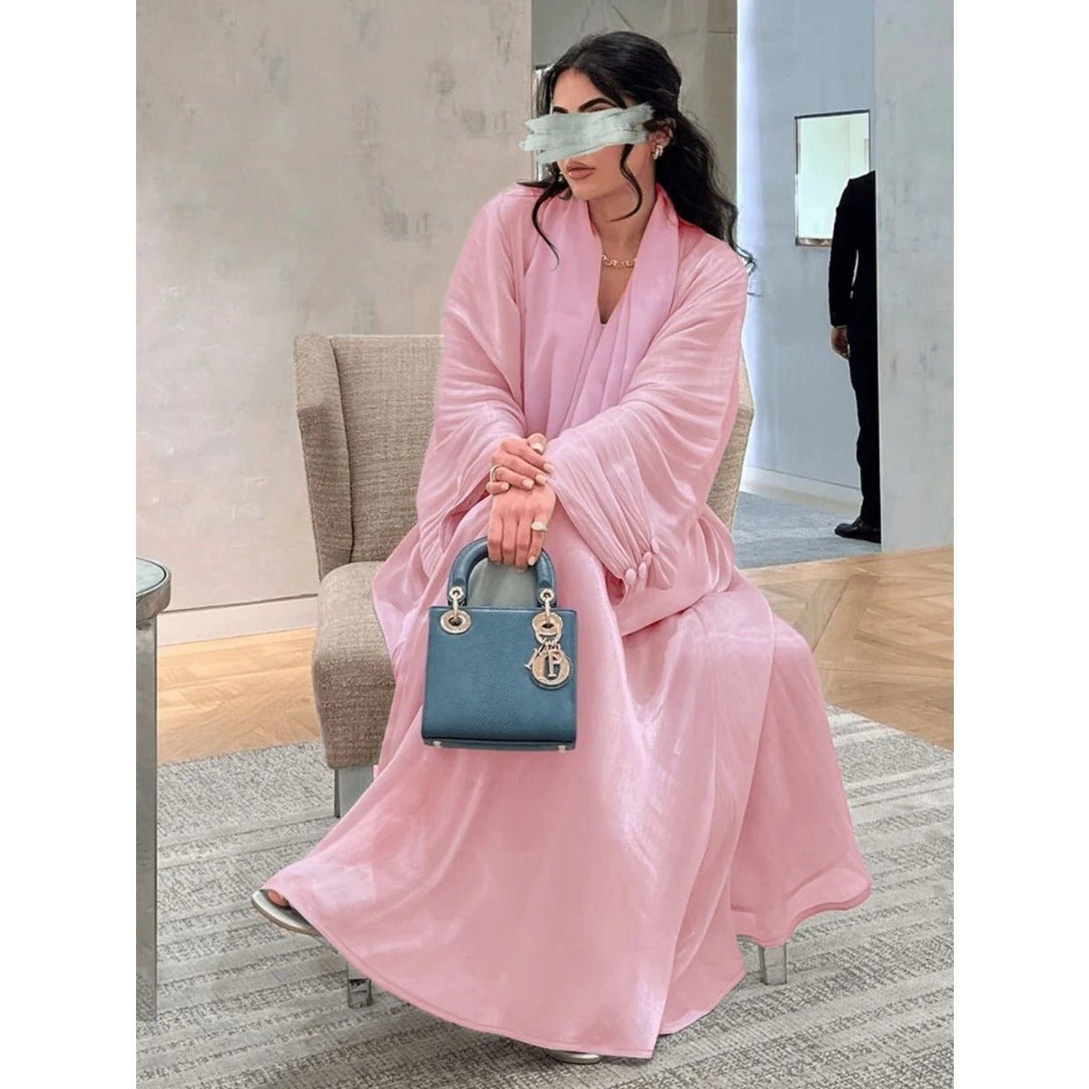 Shiny Satin Open Abaya | Shiny Abaya With Flying Sleeves (MOA141)
