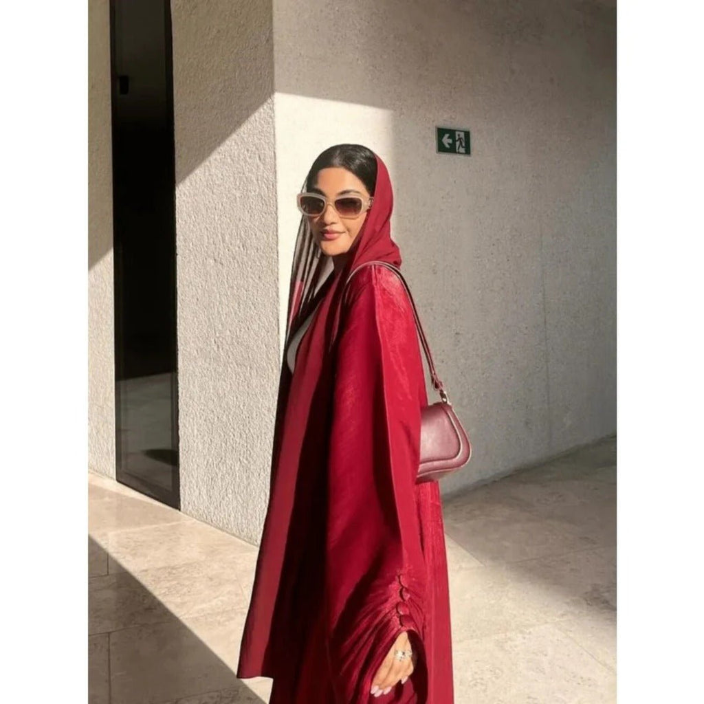 Shiny Satin Open Abaya | Shiny Abaya With Flying Sleeves (MOA141)