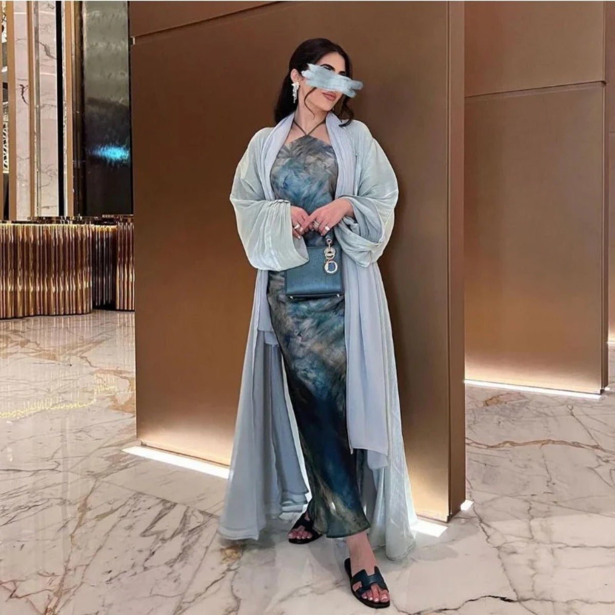 Shiny Satin Open Abaya | Shiny Abaya With Flying Sleeves (MOA141)