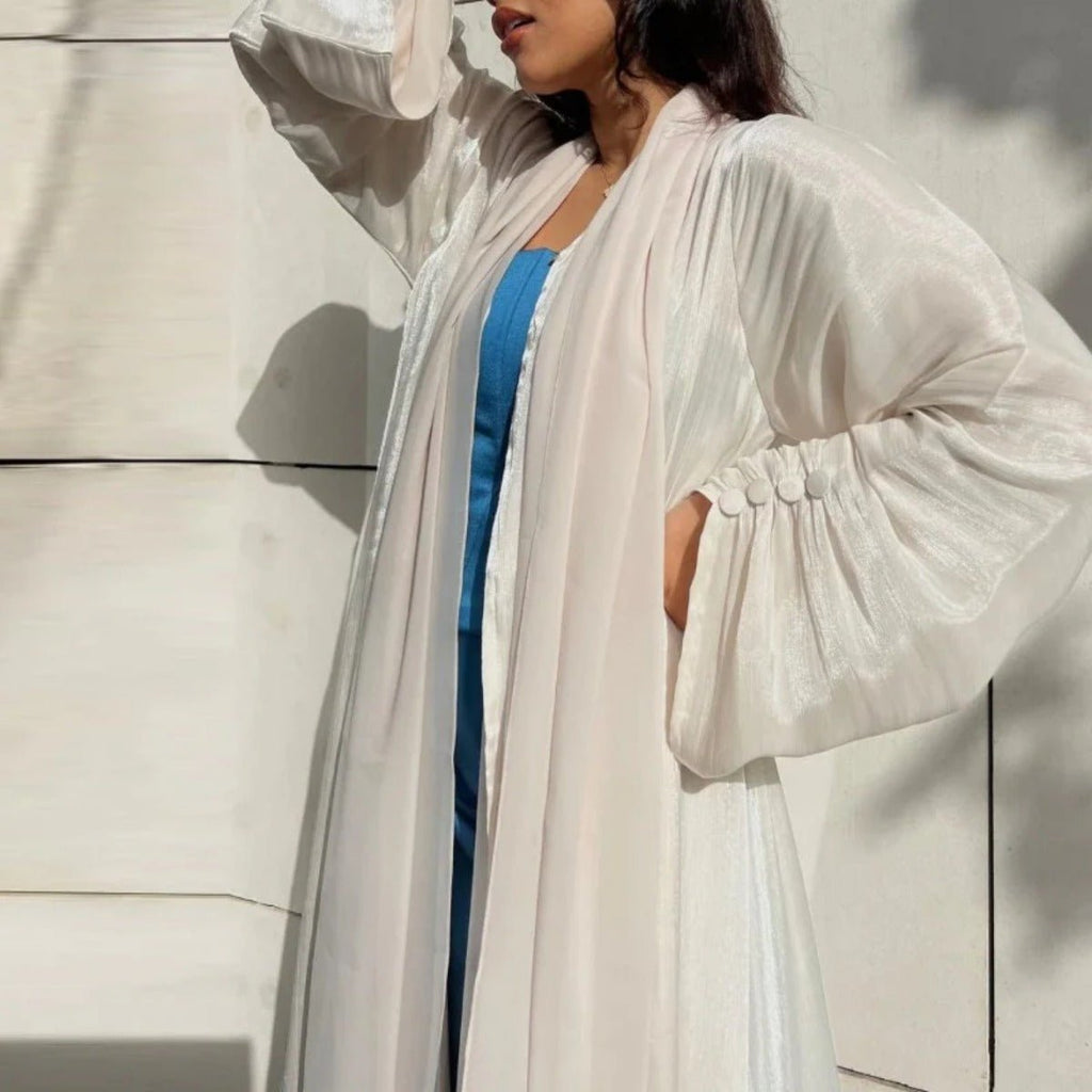 Shiny Satin Open Abaya | Shiny Abaya With Flying Sleeves (MOA141)