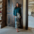 Shirt & Abstract Print Skirt Set | Collared Blouse Two-Piece Outfit(MS260)