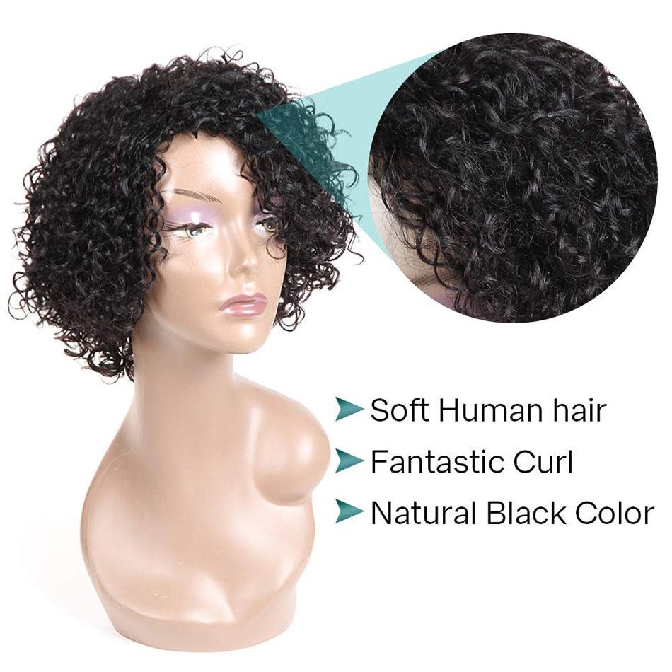 Short Kinky Curly Human Hair Wig Afro Short Wigs Pixie Cut Wig Human Hair No Lace Front Natural Brazilian Hair Pixie Wigs For For Black Women Gifts for Girlfriends