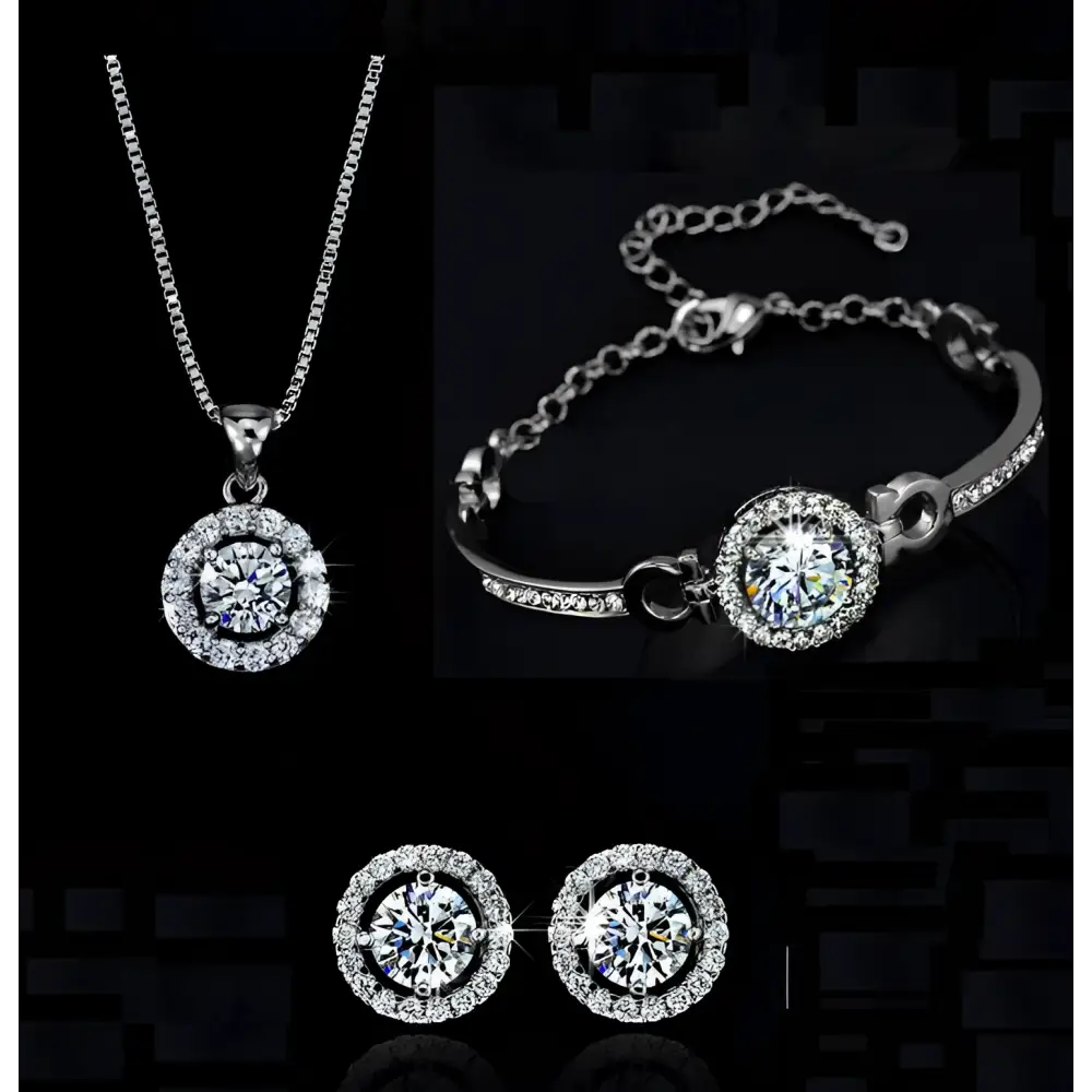 Silver Diamond Jewelry Sets Luxury Women’s Fashion