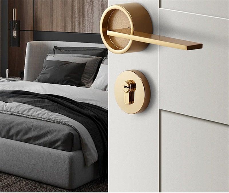Simple Golden Split Lock Zinc Alloy Indoor Wooden Door Lock Magnetic Mute Bedroom Door Lock Universal Handle Lock Key Pin For Bedroom Bathroom Interior Privacy Door