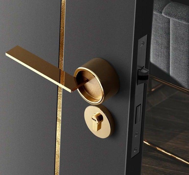 Simple Golden Split Lock Zinc Alloy Indoor Wooden Door Lock Magnetic Mute Bedroom Door Lock Universal Handle Lock Key Pin For Bedroom Bathroom Interior Privacy Door