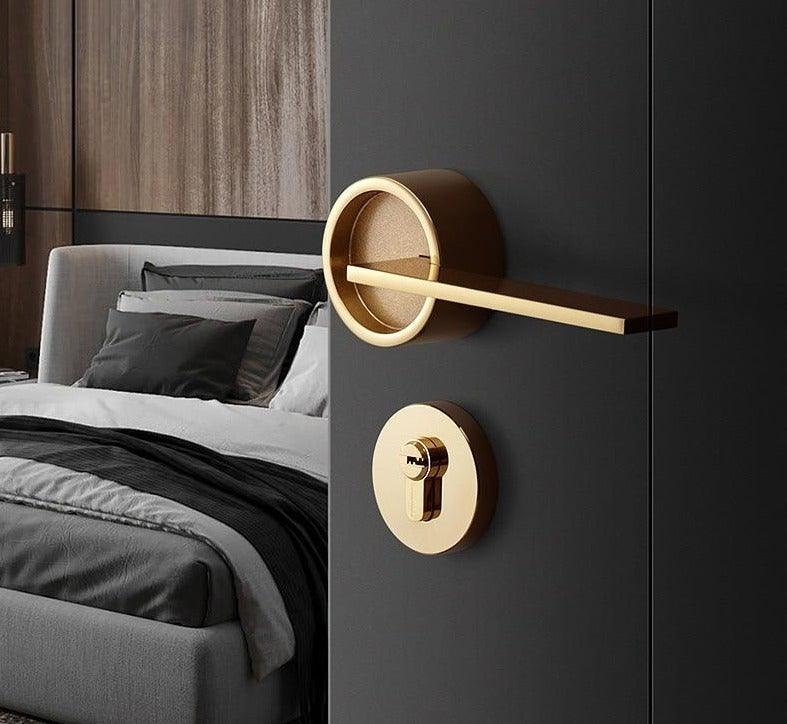 Simple Golden Split Lock Zinc Alloy Indoor Wooden Door Lock Magnetic Mute Bedroom Door Lock Universal Handle Lock Key Pin For Bedroom Bathroom Interior Privacy Door
