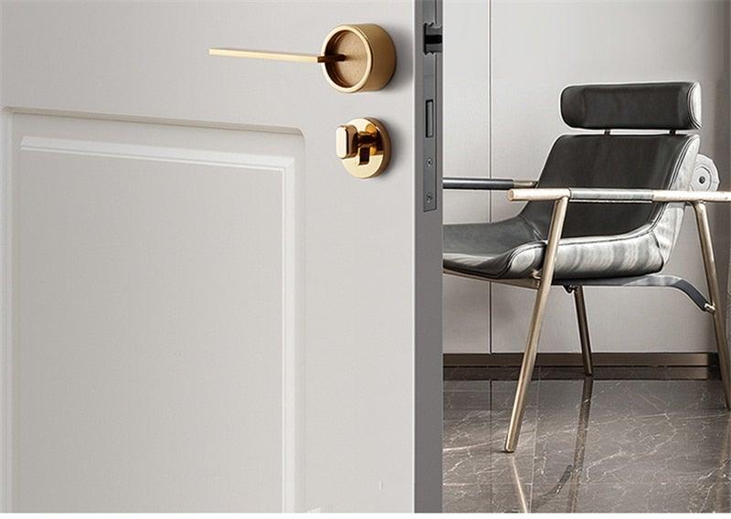 Simple Golden Split Lock Zinc Alloy Indoor Wooden Door Lock Magnetic Mute Bedroom Door Lock Universal Handle Lock Key Pin For Bedroom Bathroom Interior Privacy Door