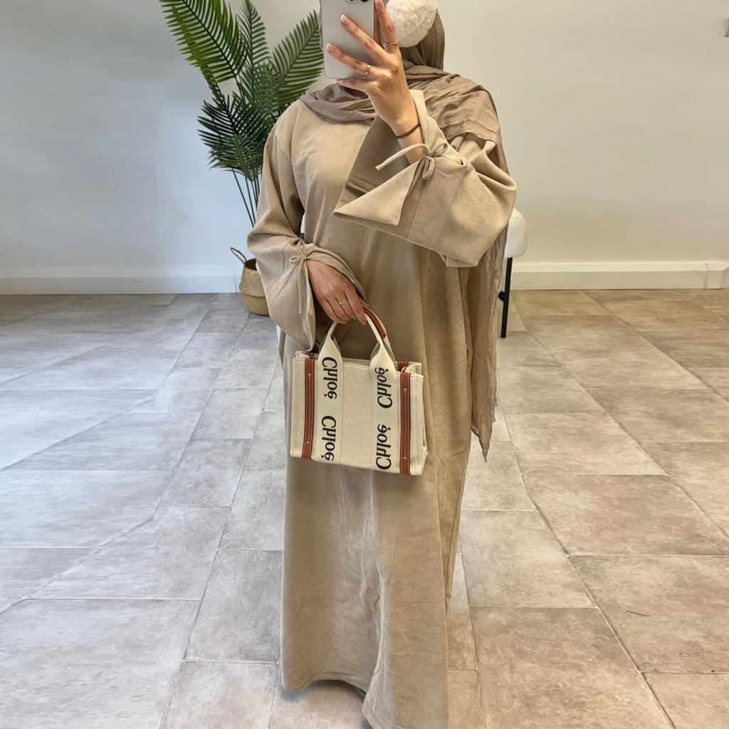 Mini Bow Sleeve Abaya | Simple Lace-Up Modest Abaya for Everyday Wear (MA130)
