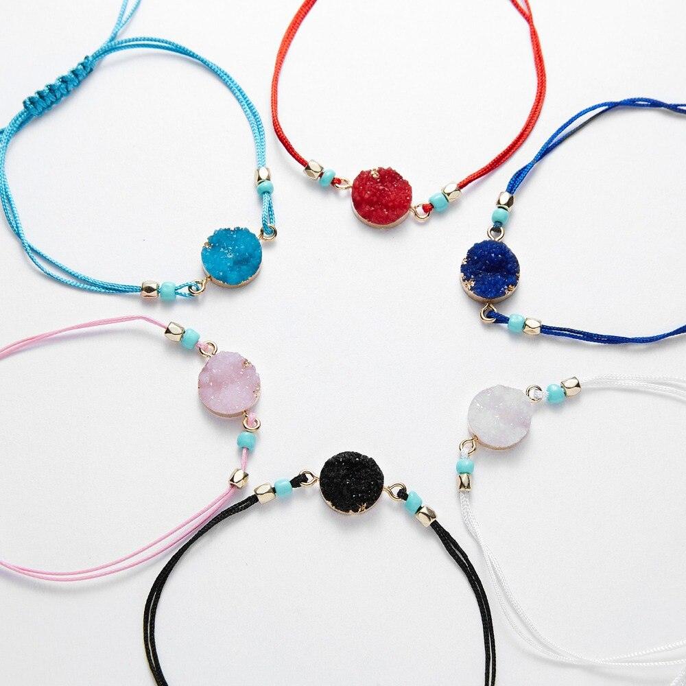 Simple Stone Charm Bracelet Colorful Black Red String Braided Couple Bracelets Wish Card Jewelry Handmade Woven Thread Rope String Nature Stone Beads Charm Bracelet Cuff Bangles With Message Card 18-30cm