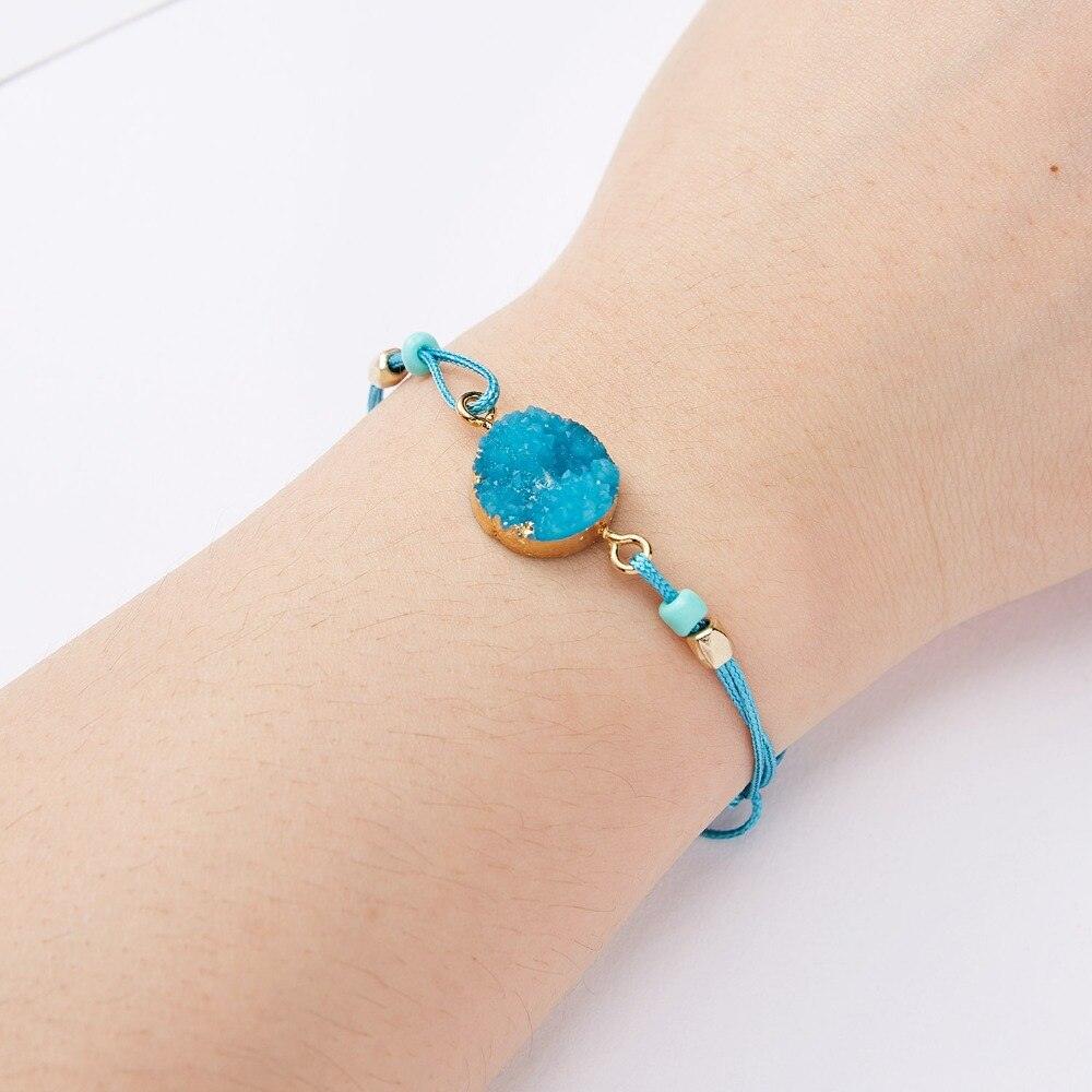 Simple Stone Charm Bracelet Colorful Black Red String Braided Couple Bracelets Wish Card Jewelry Handmade Woven Thread Rope String Nature Stone Beads Charm Bracelet Cuff Bangles With Message Card 18-30cm