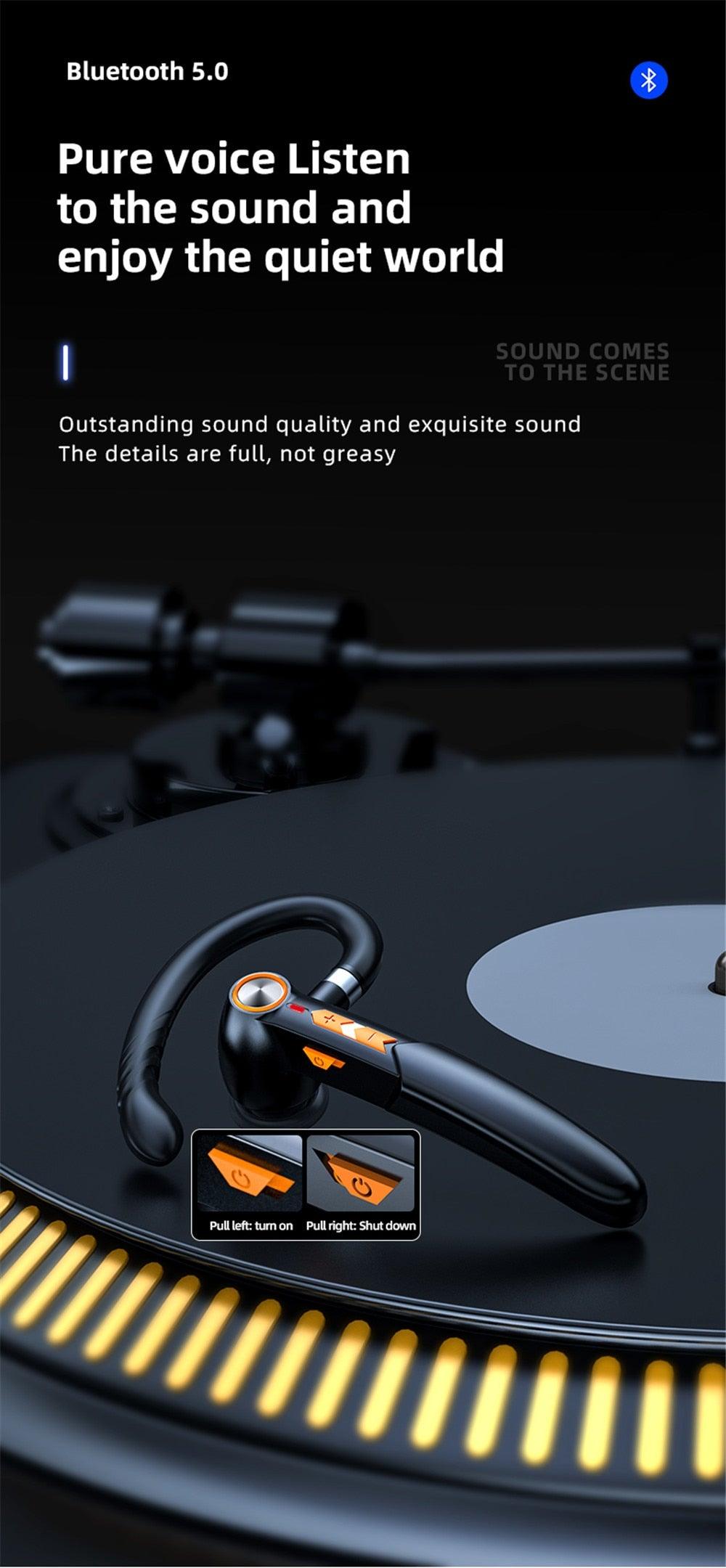 Single Wireless Bluetooth 5.0 Headset Handsfree HIFI Fingerprint Touch Hanging Ear Earphone for iPhone Waterproof Earpiece Ear Wireless Bluetooth Sport Headphones