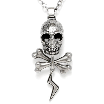 Skull And Bones Thunder Pendant Necklace Mens Steel