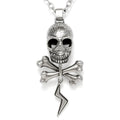 Skull And Bones Thunder Pendant Necklace Mens Steel