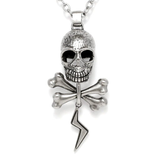 Skull And Bones Thunder Pendant Necklace Mens Steel