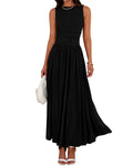 Sleeveless Gathered Waist Maxi Dress with Pockets(MA395)
