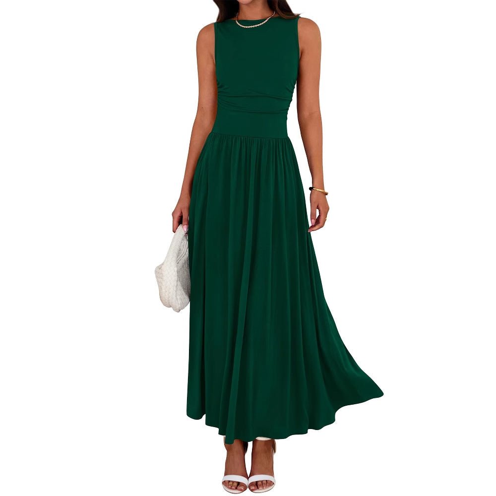 Sleeveless Gathered Waist Maxi Dress with Pockets(MA395)
