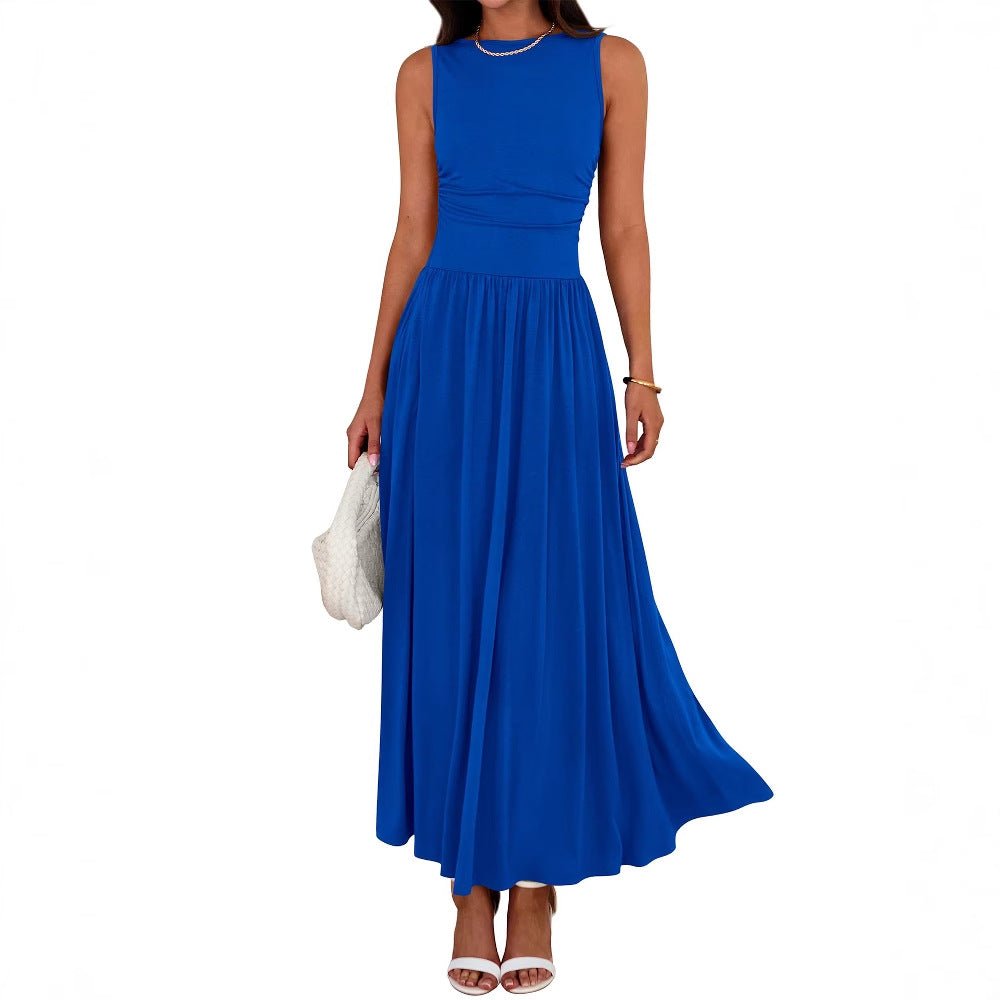 Sleeveless Gathered Waist Maxi Dress with Pockets(MA395)
