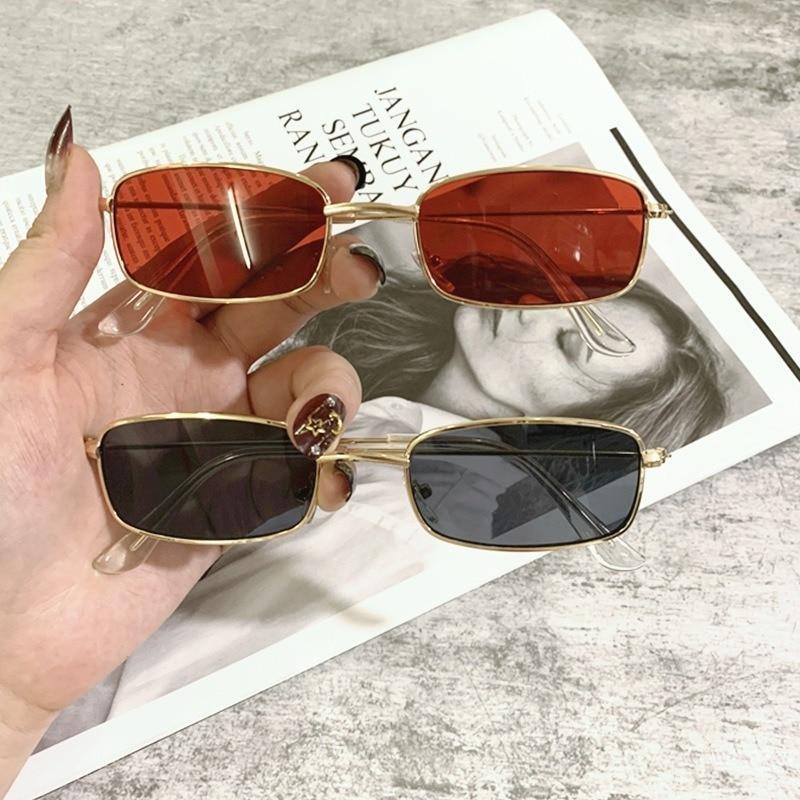 Slender Square Sunglasses Retro Metal Frame Square Sunglasses  Small Vintage & Retro Style Sunglasses Shades Of Rectangle Sunglasses For Women Classic Vintage & Metal Square Frame Sun Glasses Eyewear For Men & Women