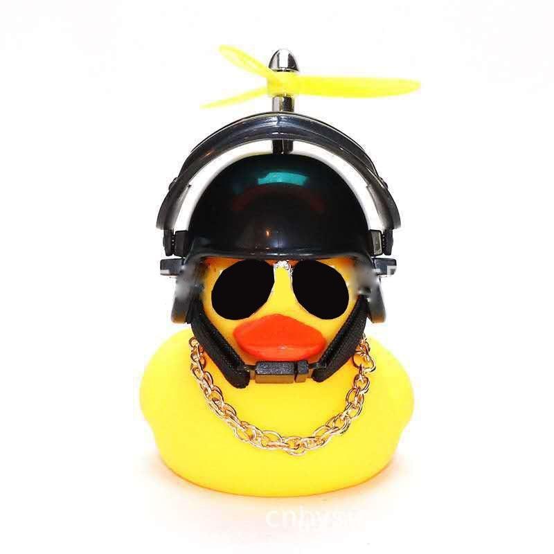 Small Yellow Bike Duck Bicycle Bell Luminous Airscrew Helmet Duck Ducky Bicycle Wind Motor Riding Cycling Lights Horn Rubber Duck Toy Car Ornaments Yellow Duck Car Dashboard Decorations Squeeze Duck Bicycle Horns With Propeller Helmet