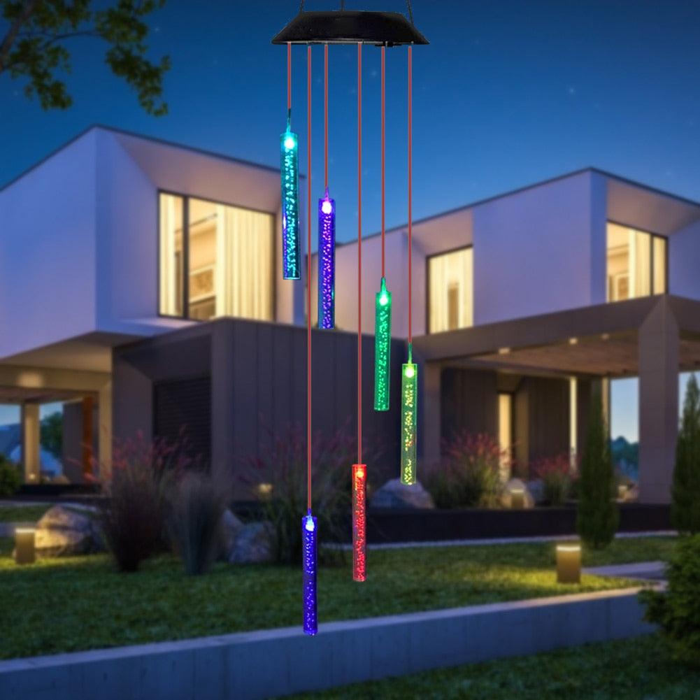 Smart LED Solar Powered Wind Chime Lamp 6 Bubble Column Waterproof Outdoor Landscape Wind Bell Light Water Courtyard Garden Hanging Outdoor Lights Unique Decor Gifts For Wife Mom Grandma Neighbors