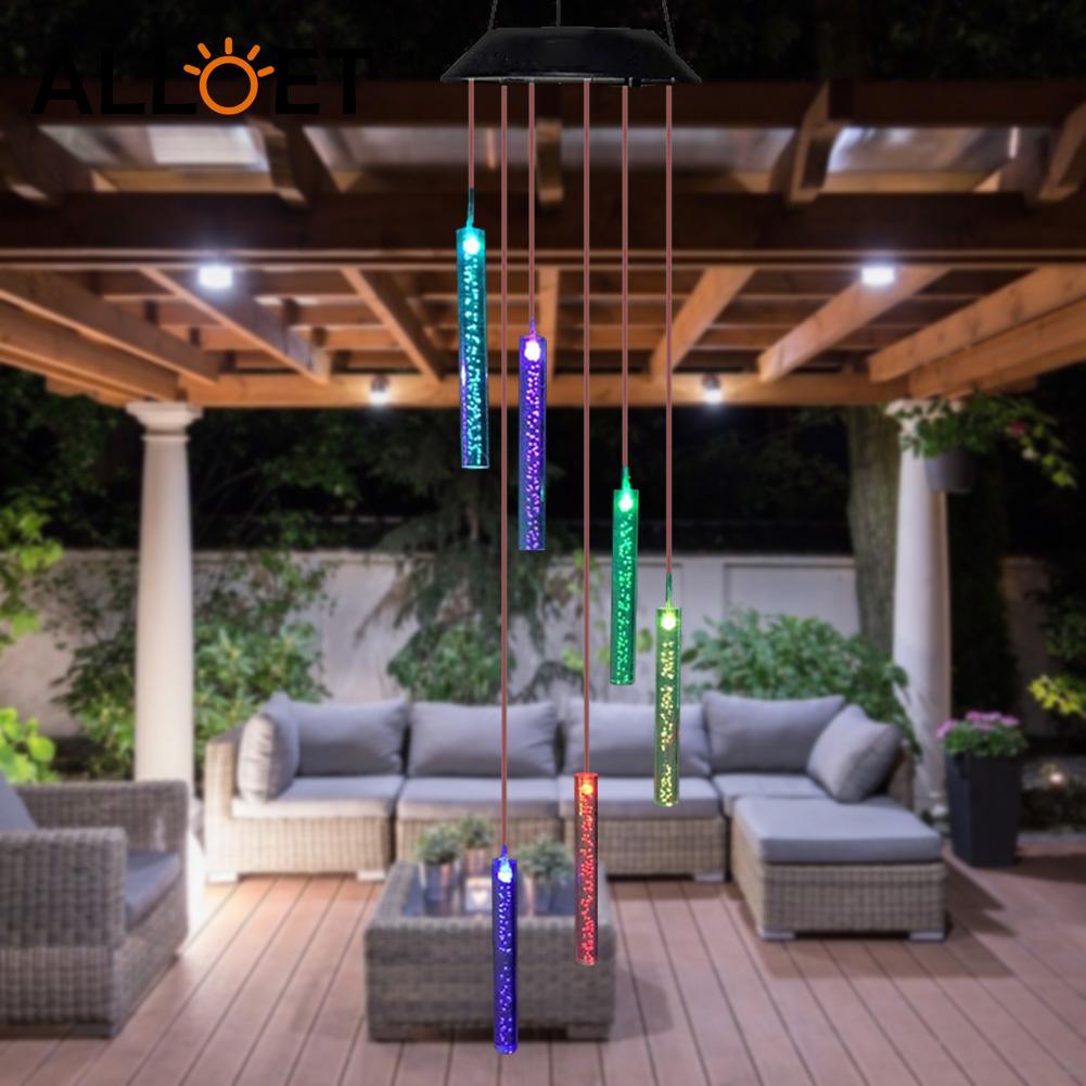 Smart LED Solar Powered Wind Chime Lamp 6 Bubble Column Waterproof Outdoor Landscape Wind Bell Light Water Courtyard Garden Hanging Outdoor Lights Unique Decor Gifts For Wife Mom Grandma Neighbors