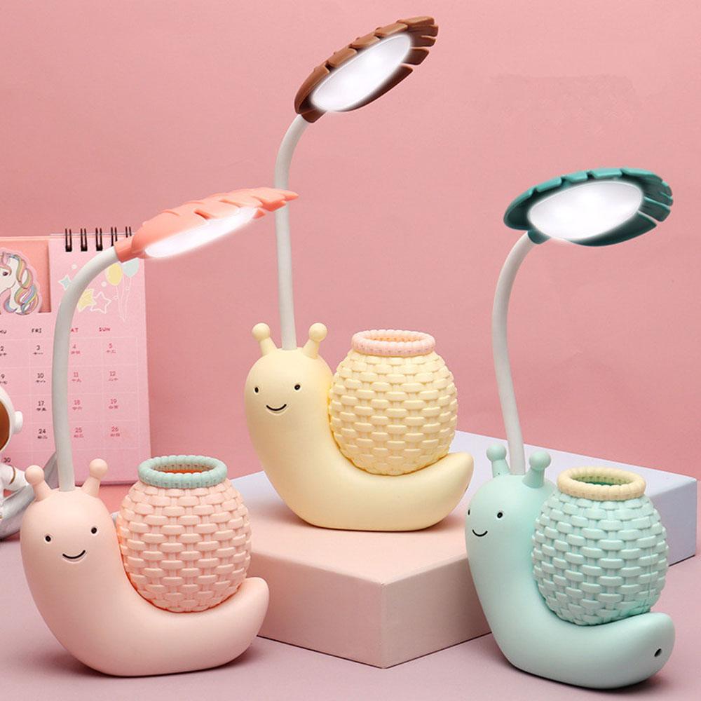 Snail Led Table Lamp Cute Pen Holder Desk Light Reading Study Children Bedroom College Dorm Eye Protection Adjustable Organizer Cute Study Lamps for Bedroom Décor