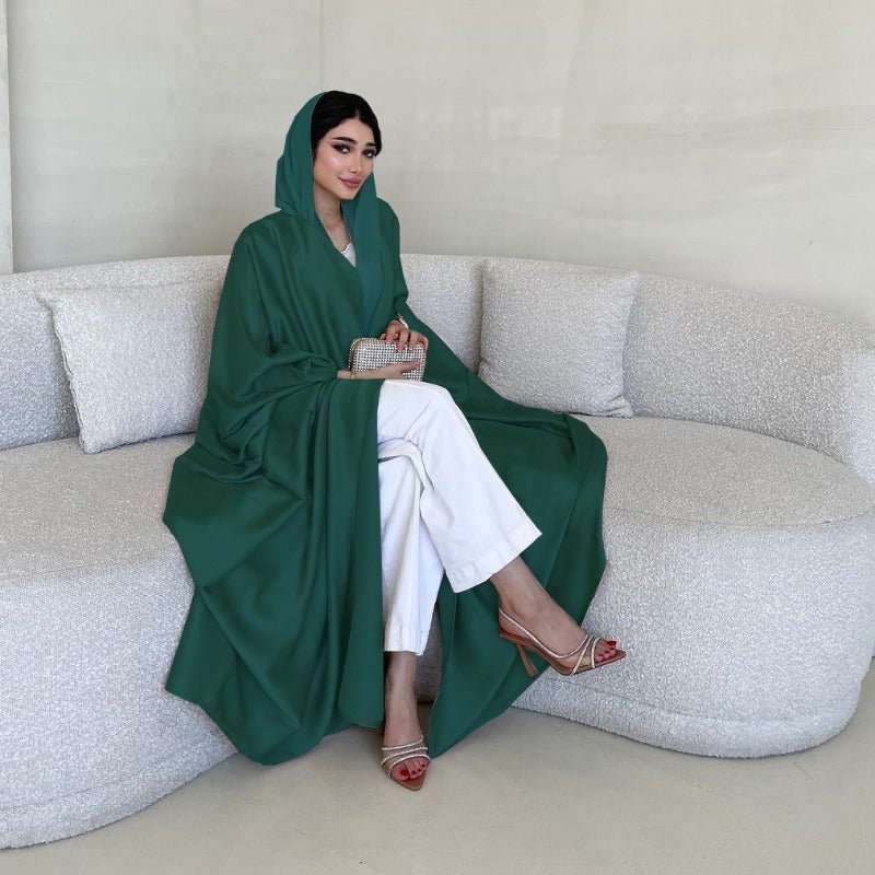 Soft Forged Bat Sleeve Abaya Robe | V-Neck Satin Cardigan Dress(MOA224)