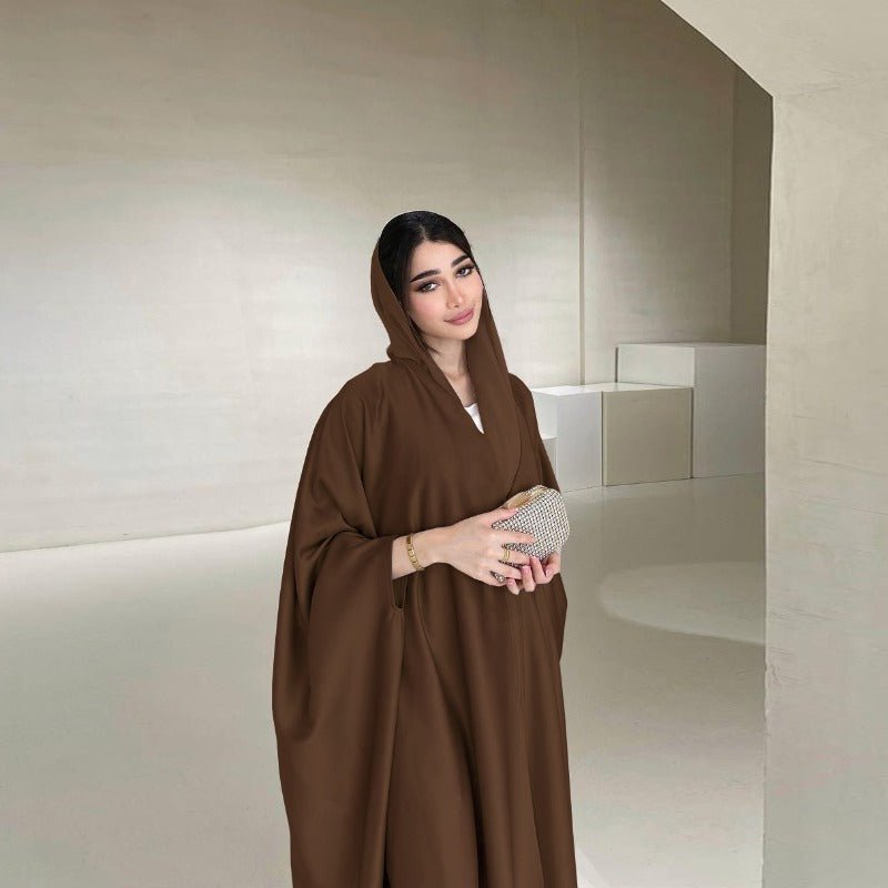 Soft Forged Bat Sleeve Abaya Robe | V-Neck Satin Cardigan Dress(MOA224)