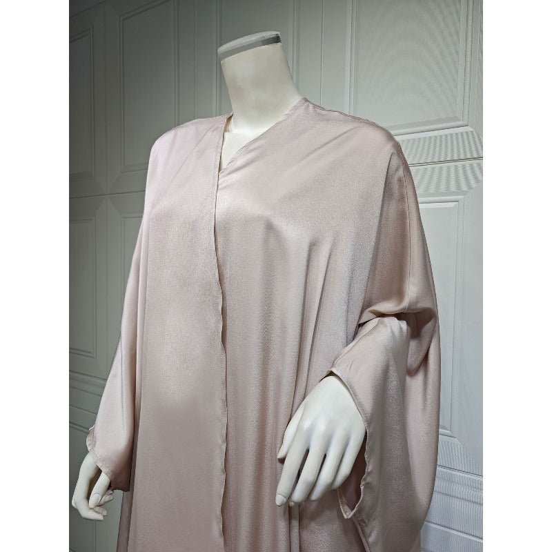 Soft Forged Bat Sleeve Abaya Robe | V-Neck Satin Cardigan Dress(MOA224)