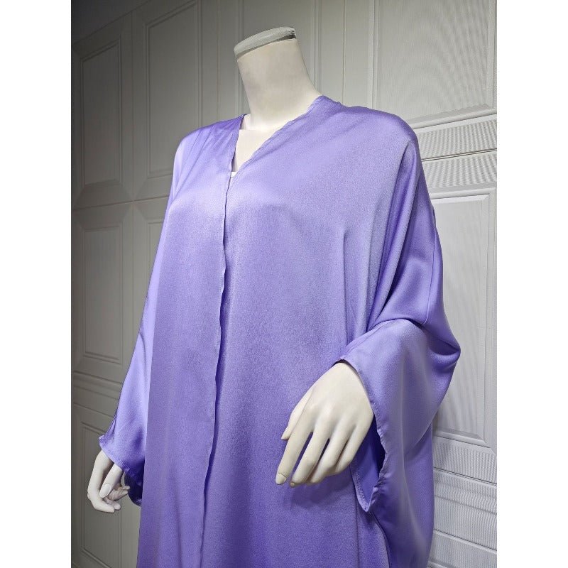 Soft Forged Bat Sleeve Abaya Robe | V-Neck Satin Cardigan Dress(MOA224)