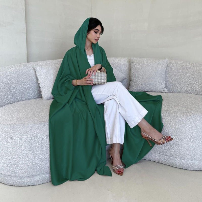 Soft Forged Bat Sleeve Abaya Robe | V-Neck Satin Cardigan Dress(MOA224)