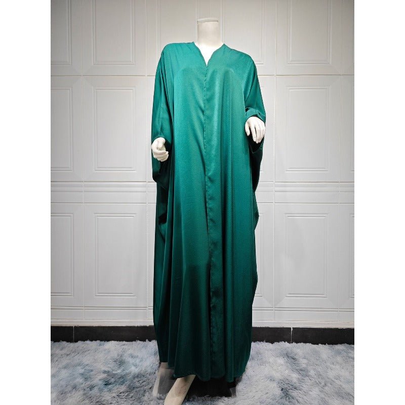 Soft Forged Bat Sleeve Abaya Robe | V-Neck Satin Cardigan Dress(MOA224)